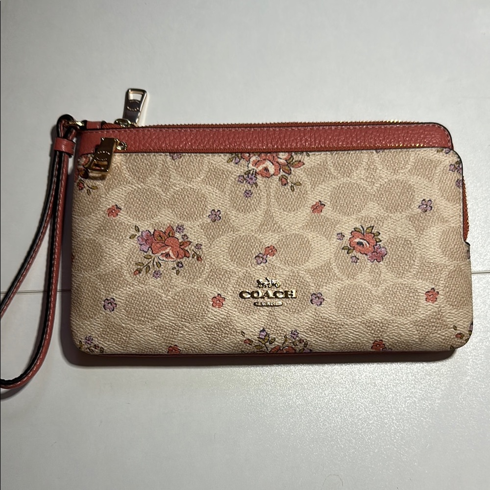 Coach Floral Beige and Pink Wristlet